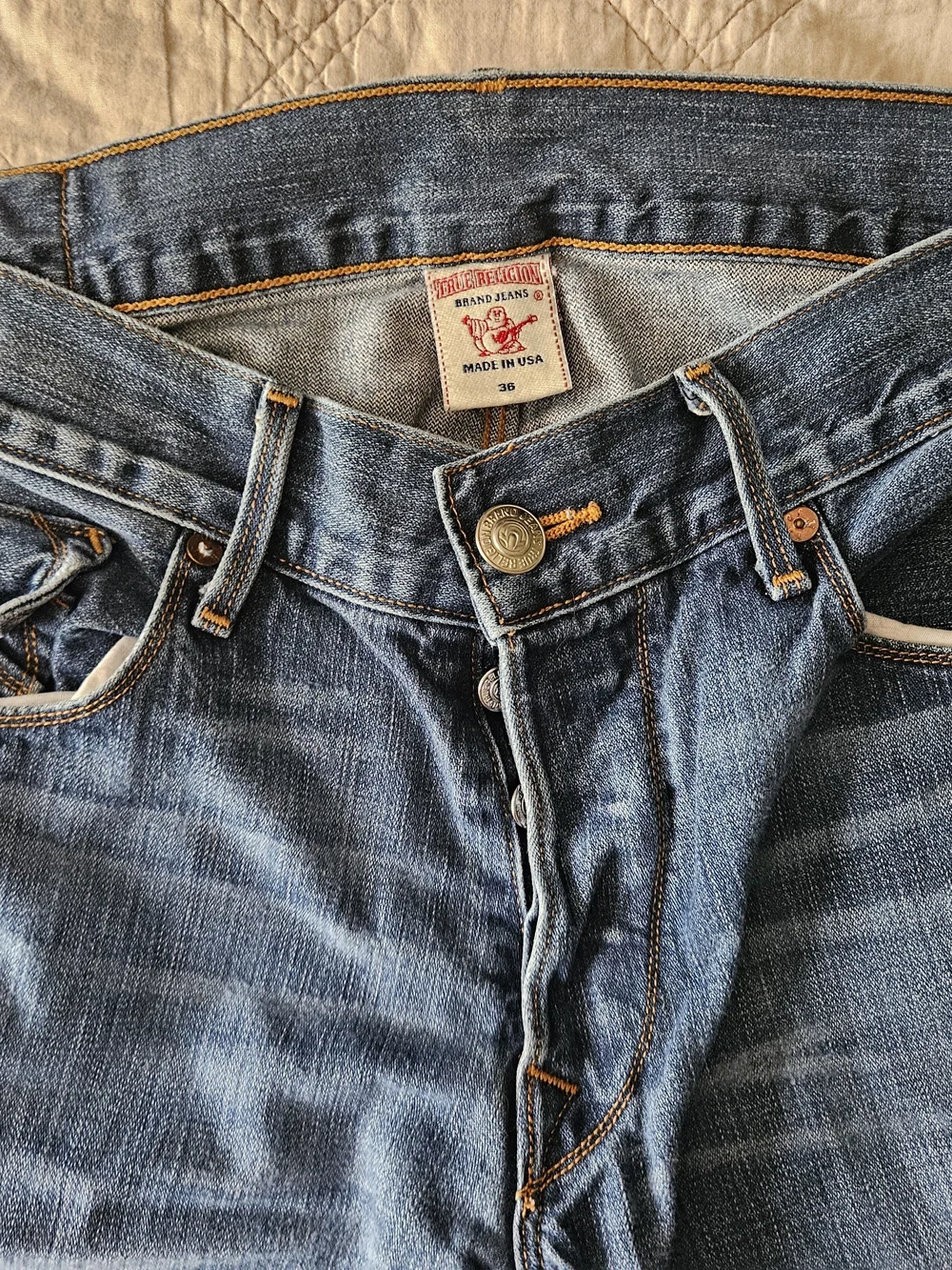 True Religion Men's Bootcut Jeans in Dark Blue Denim